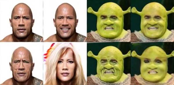 电影The Rock和Shrek的FaceApp效果