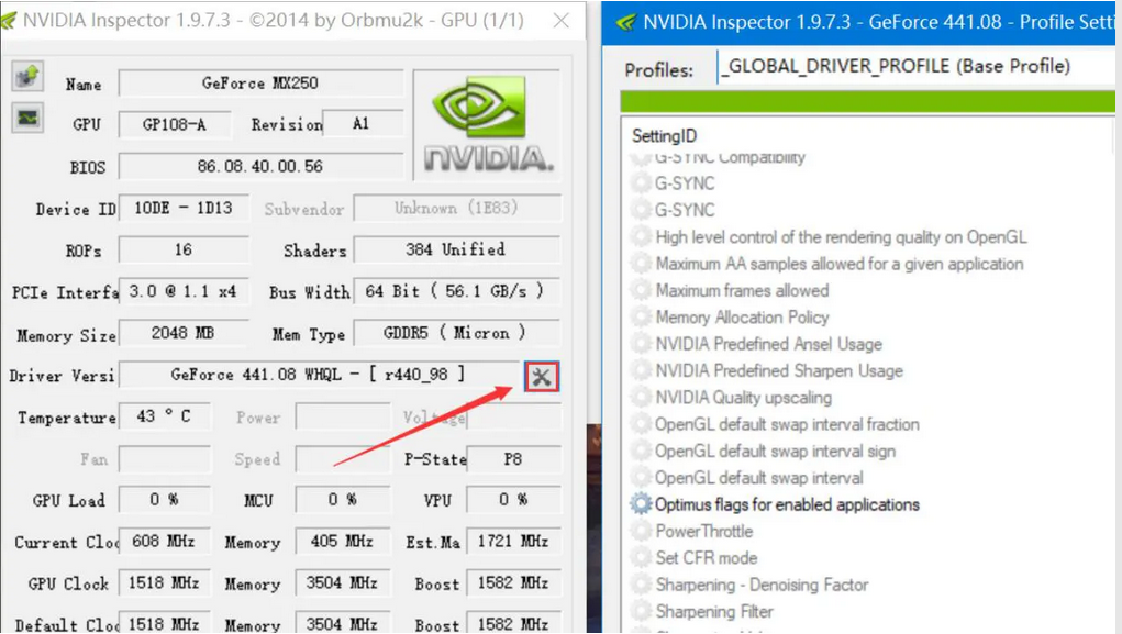 NVIDIA Inspector Interface